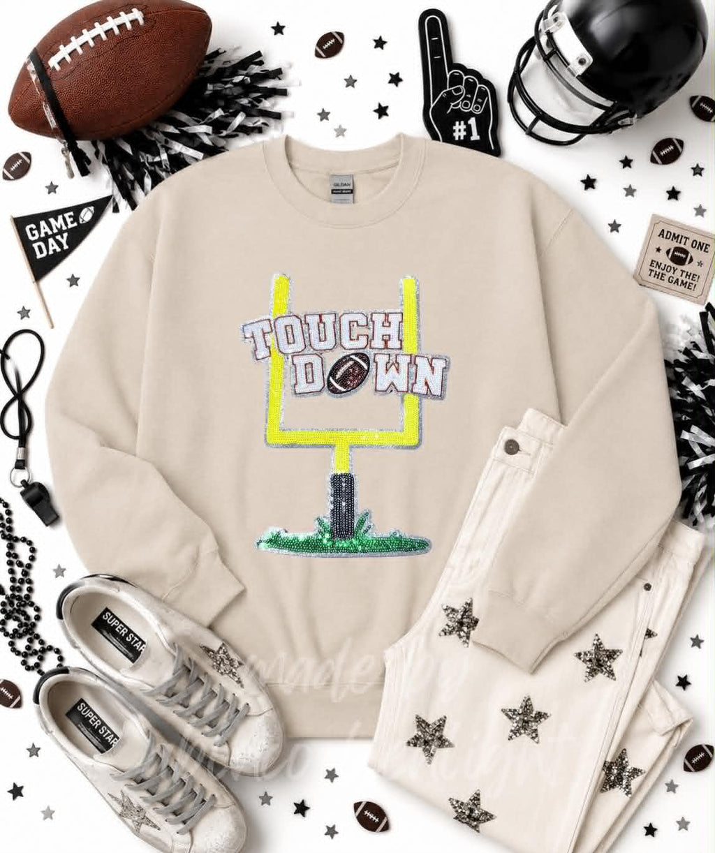 Touchdown Post Football Sequin Patch Sweatshirt