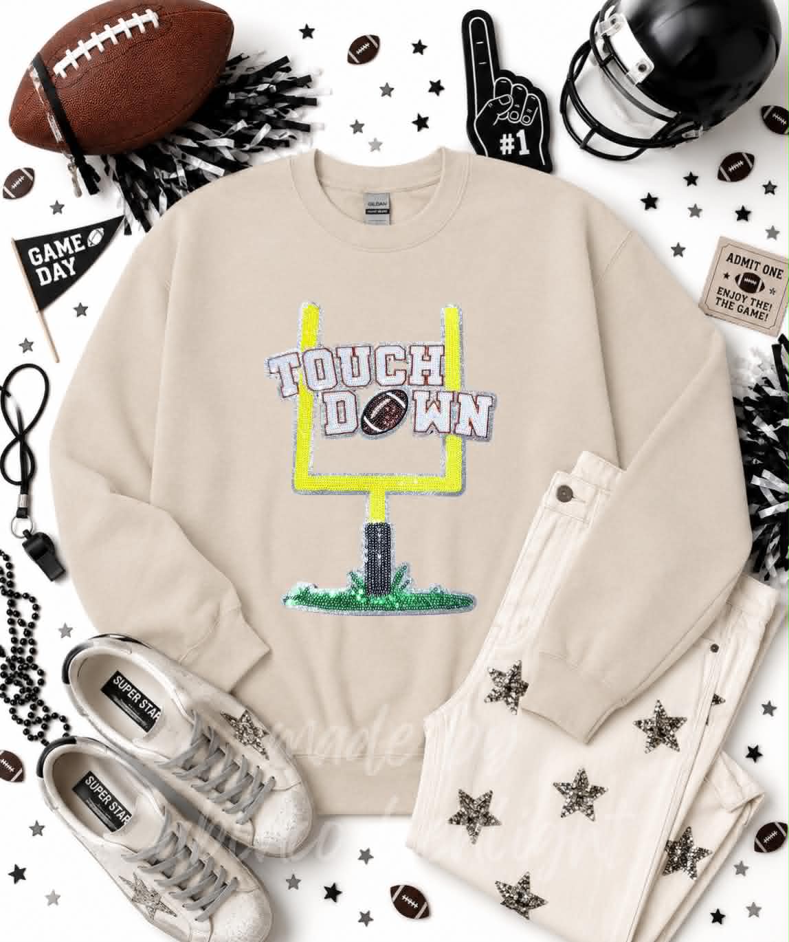 Touchdown Post Football Sequin Patch Sweatshirt