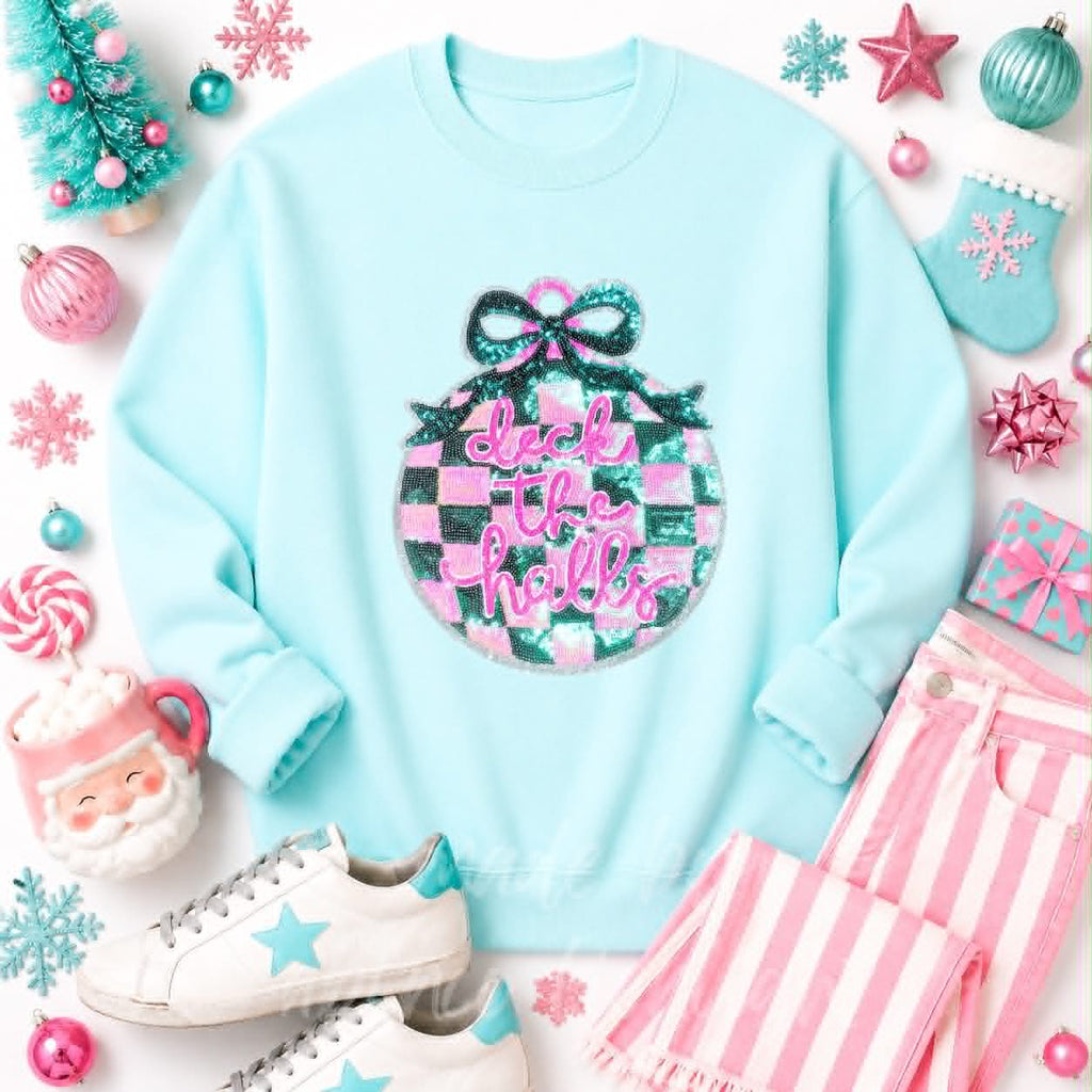 Deck The Halls Ornament Christmas Sequin Patch Sweatshirt