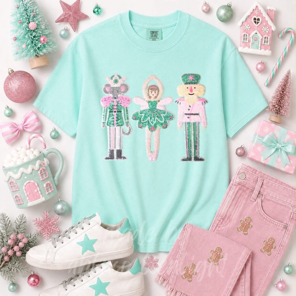 Ballet Nutcracker Trio Christmas Sequin Patch Tshirt