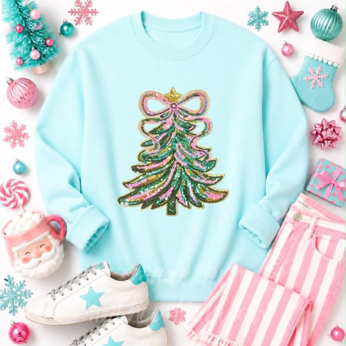 Christmas Tree Christmas Sequin Patch Sweatshirt
