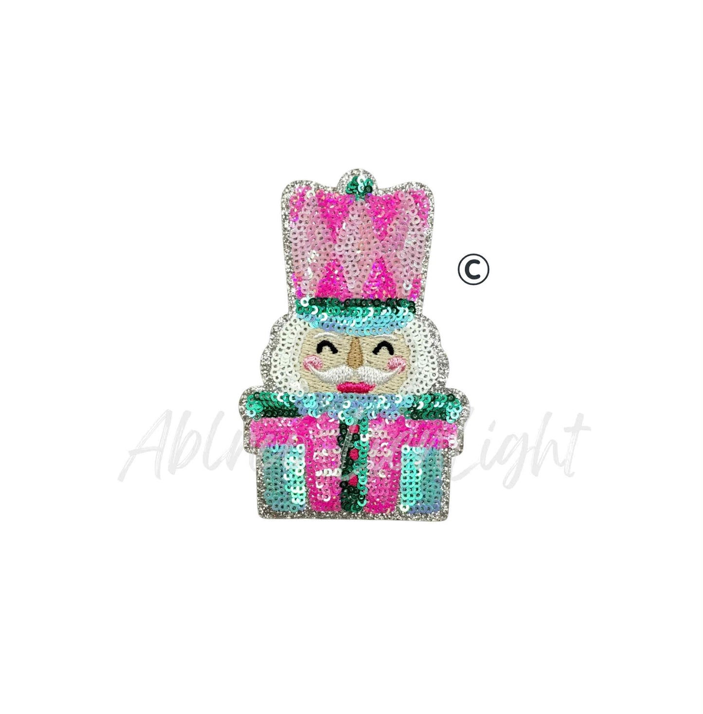 Nutcracker Blue Green Pink Sequins Christmas Patch-SMALL
