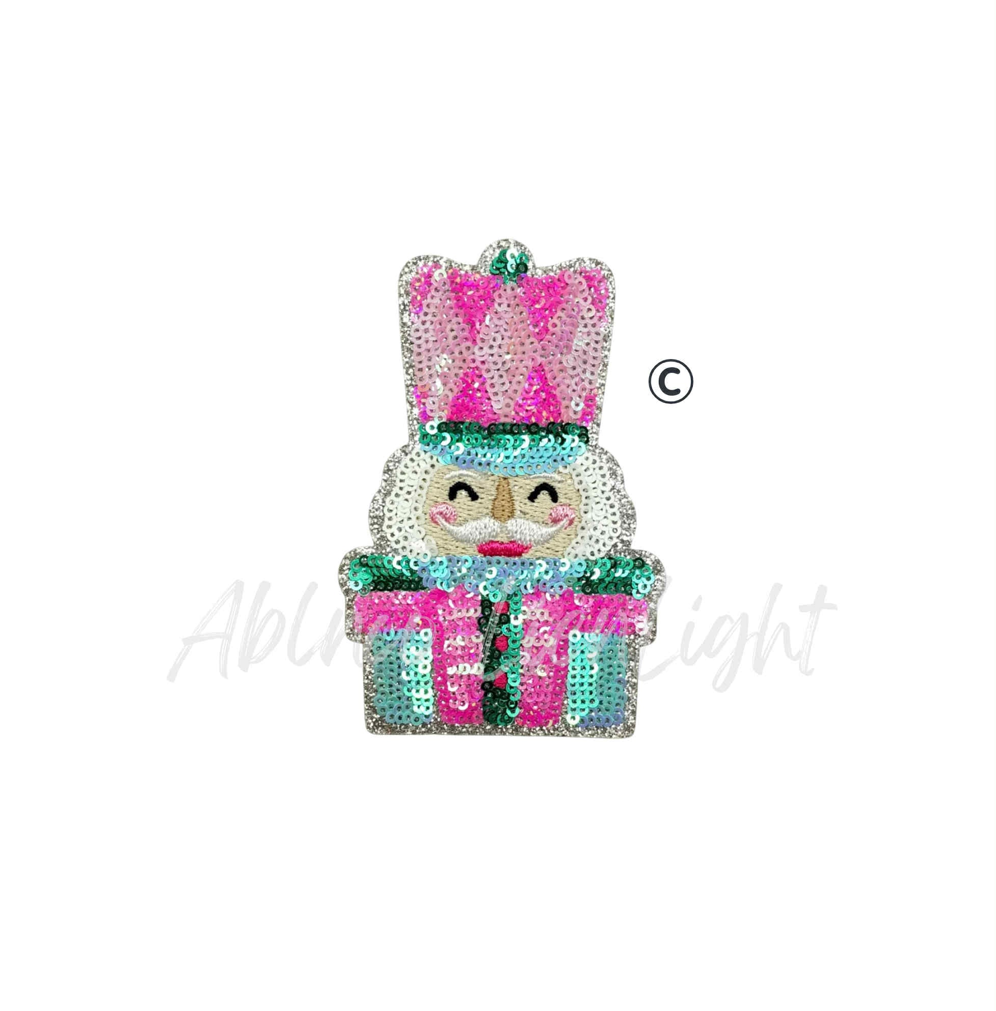 Pink & Mint Nutcracker Christmas Sequin Patch - Small