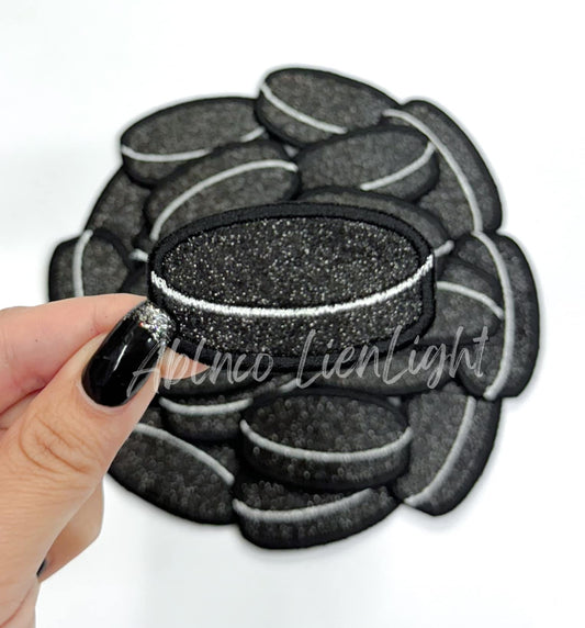 Hockey Puck Glitter Embroidery Patch