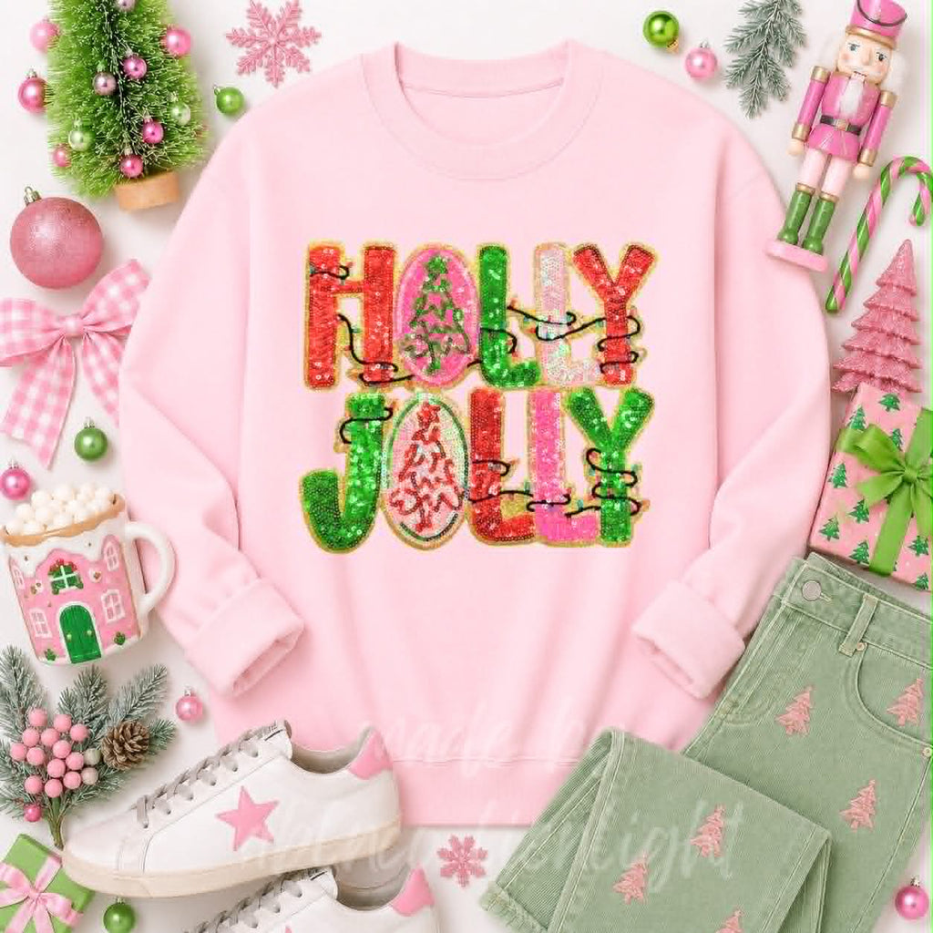 Holly Jolly Lights Christmas Sequin Patch Sweatshirt