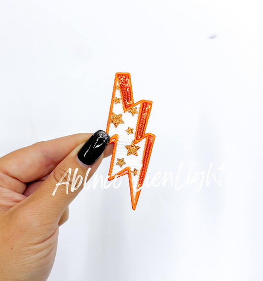 Orange Star Bolt Embroidery Sequin Patch