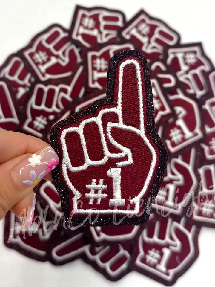 Maroon Game Day Foam Finger Embroidery Patch - Small