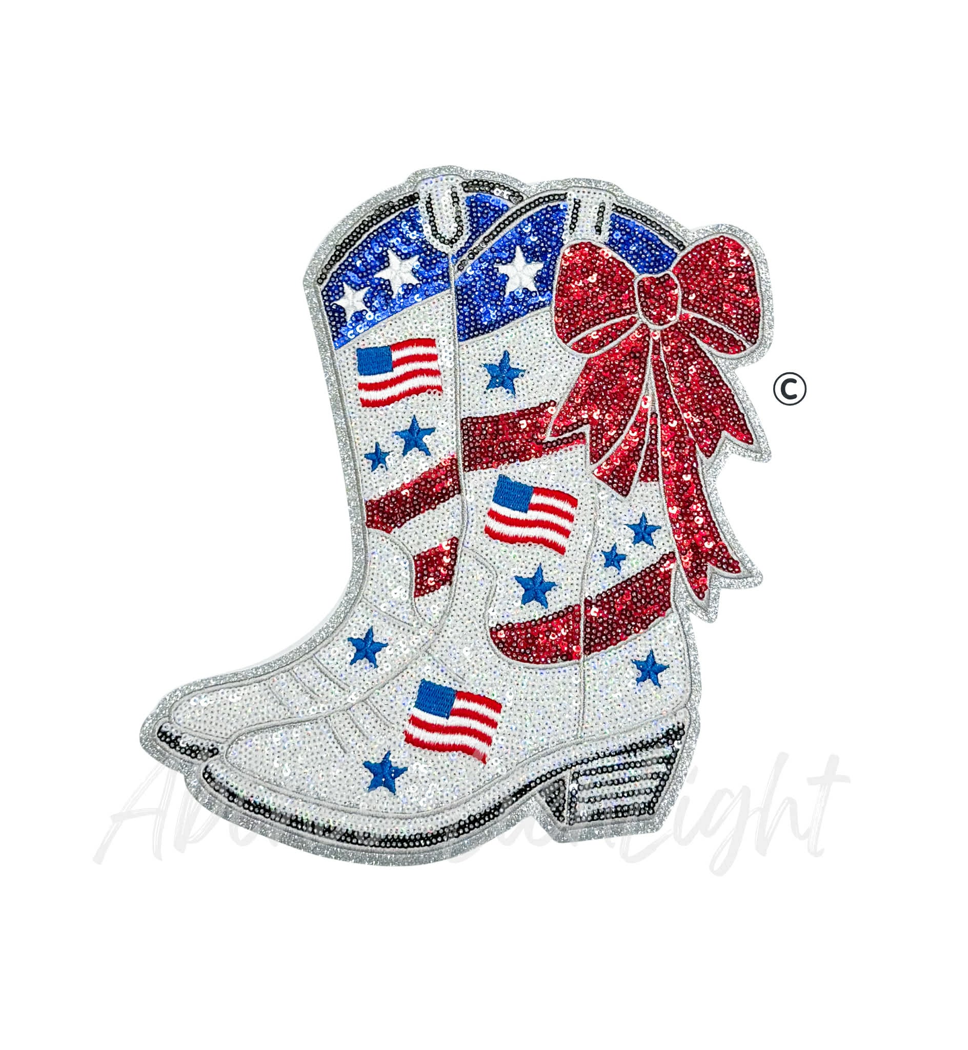 Red White Blue 4th of July Boots Sequin Patch - Large