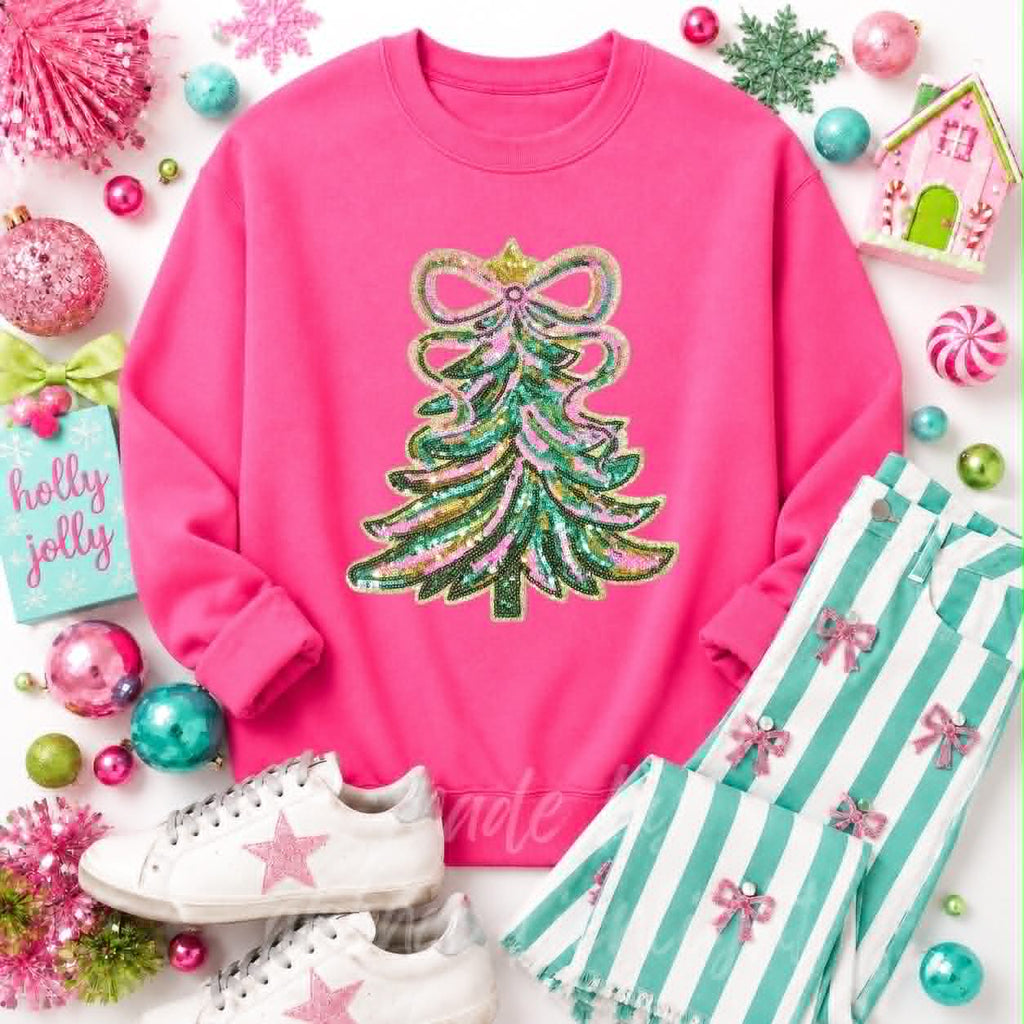 Christmas Tree Christmas Sequin Patch Sweatshirt
