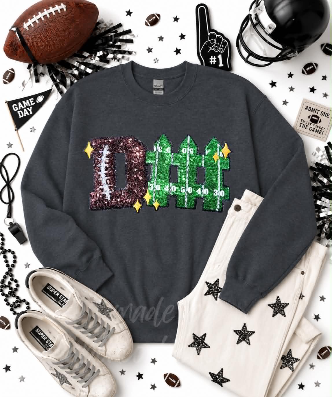 D Fence Football Sequin Patch Sweatshirt