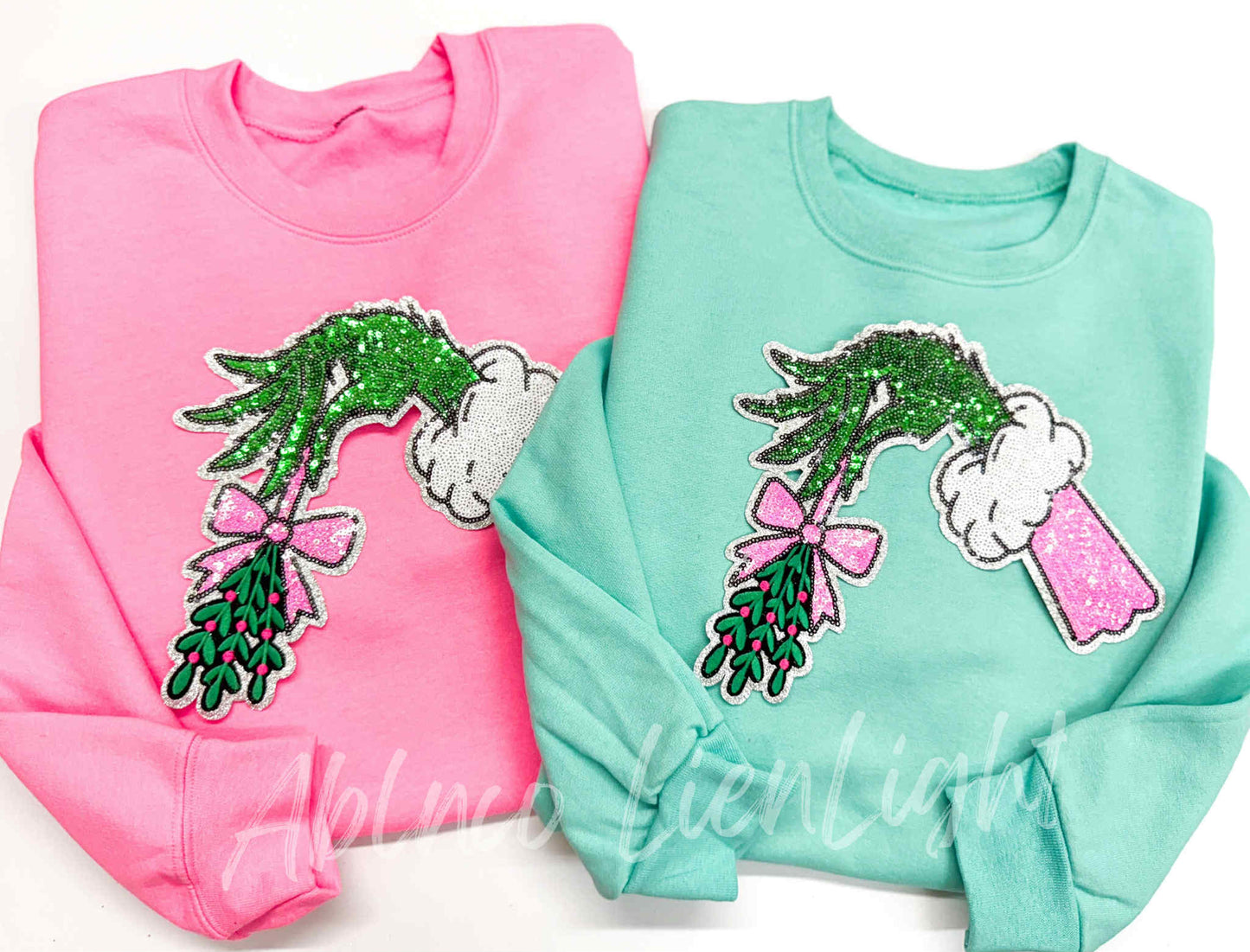 Grinch Mistletoe Sequins Christmas Patch Sweatshirt