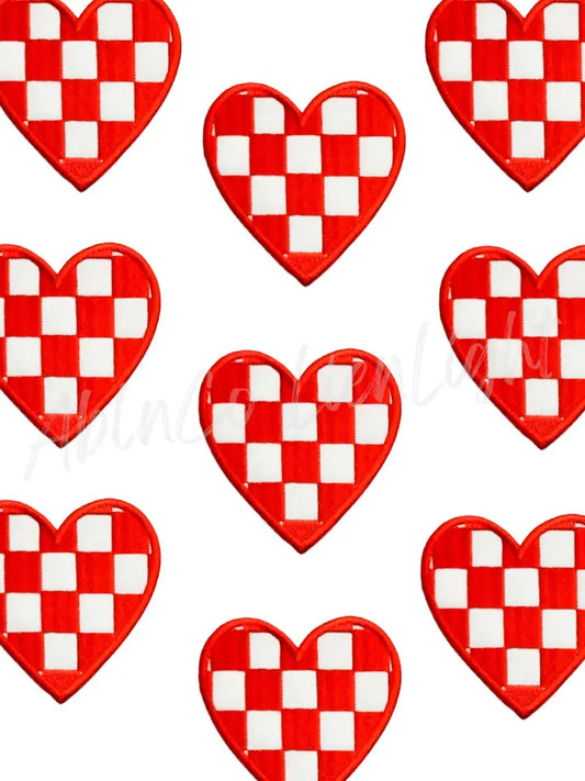 Red Checkered Heart Embroidery Patch