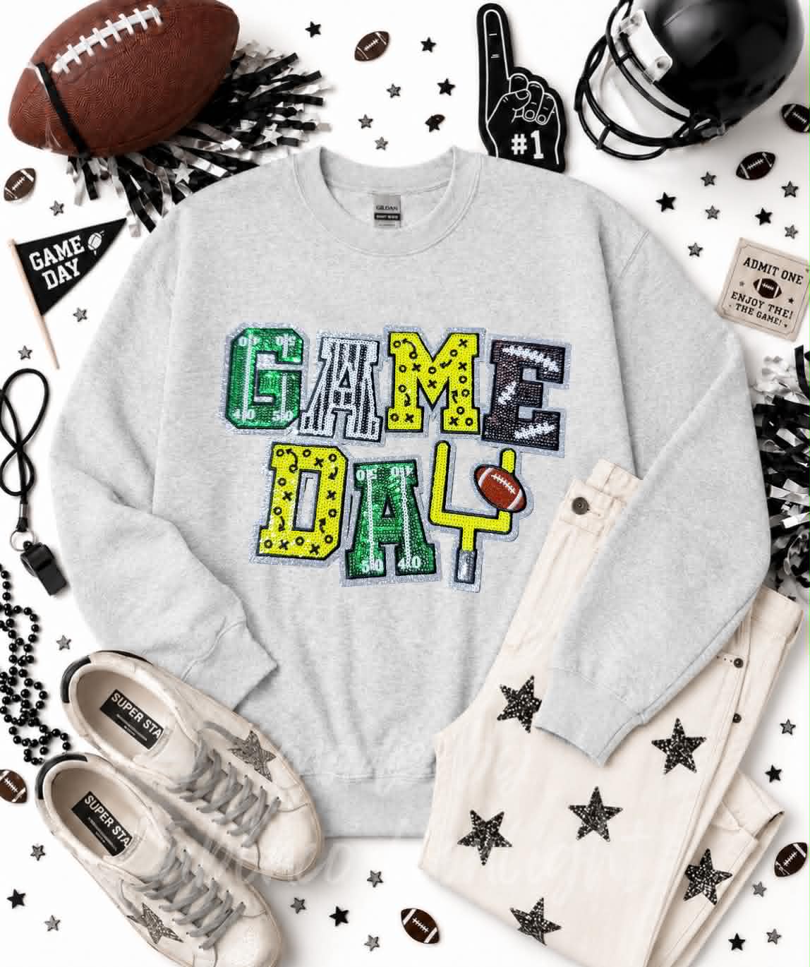 Game Day Plays Football Sequin Patch Sweatshirt