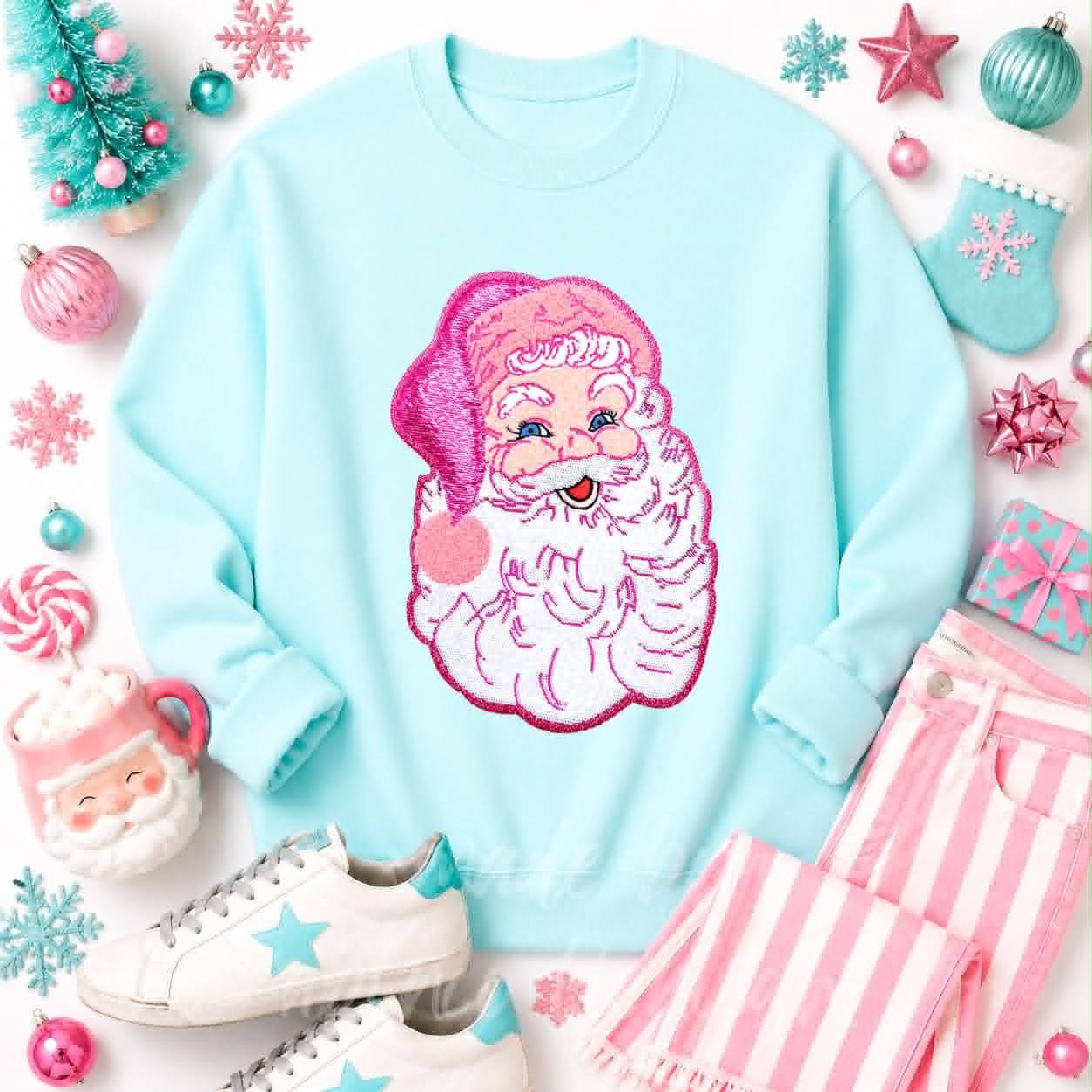 Pink Santa Christmas Sequin Patch Sweatshirt