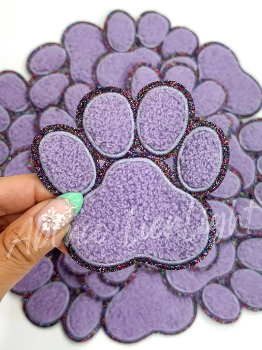 Lavender Chenille Paw Embroidery Patch