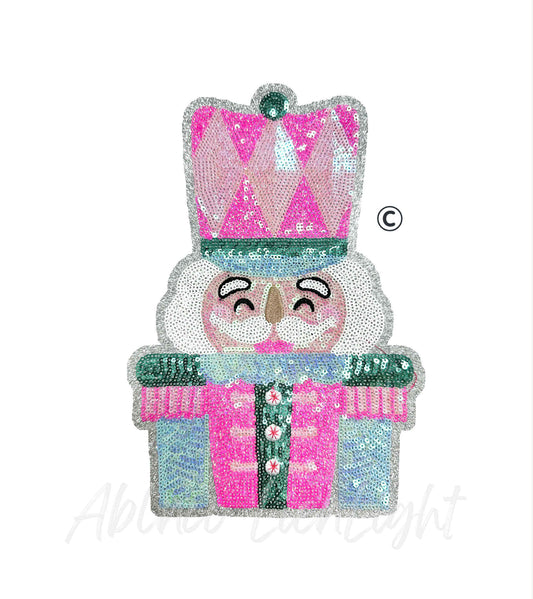 Nutcracker Blue Green Pink Sequins Christmas Patch