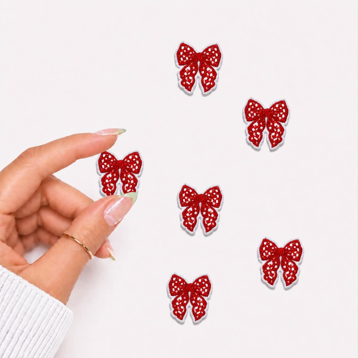 Mini Red Checkered Bow Embroidered Patch