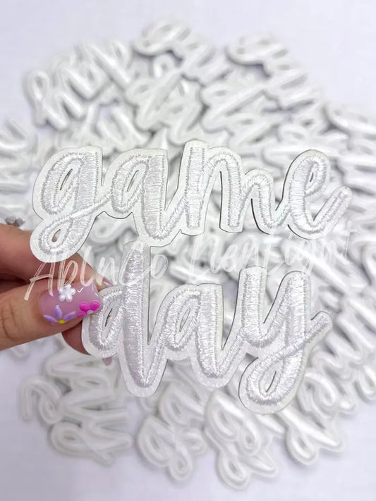 White Game Day Glitter STICKER Adhesive Patch