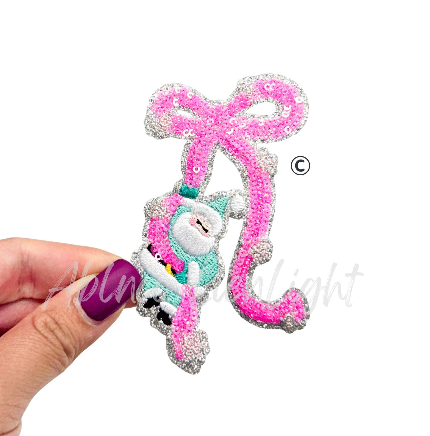 Hanging Bow Santa Sequins Christmas Patch-SMALL