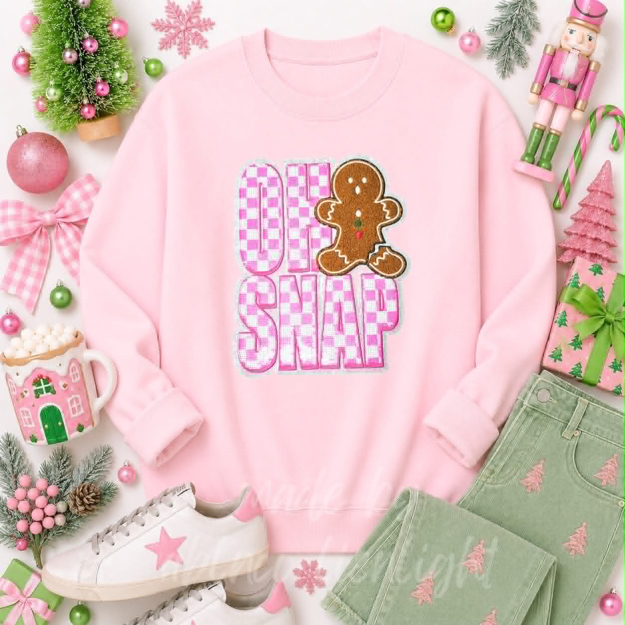 Oh Snap Gingerbread Christmas Sequin Patch Sweatshirt