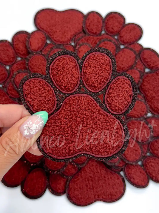 Maroon Chenille Paw Embroidery Patch