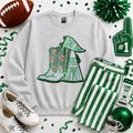 Green Small Town Big Spirit Football Sequin Patch Sweatshirt
