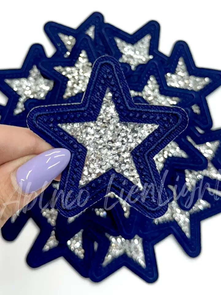 Navy Star Rhinestone Embroidery Patch