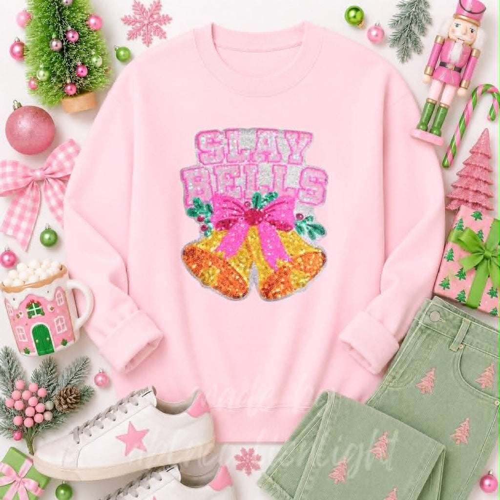 Slay Bells Christmas Sequin Patch Sweatshirt