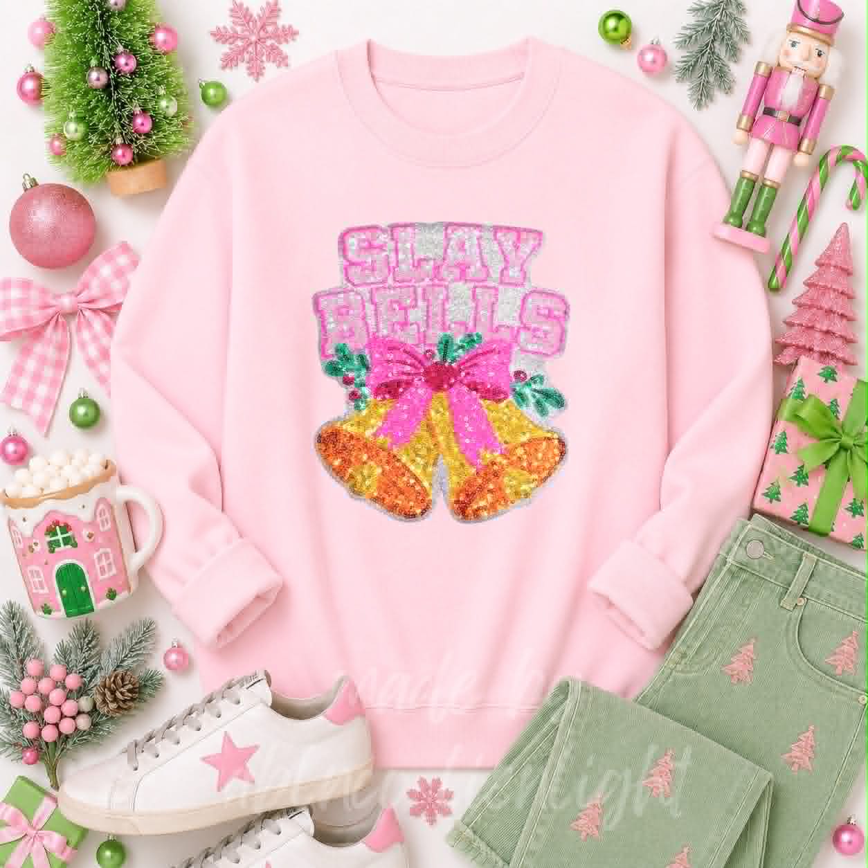 Slay Bells Christmas Sequin Patch Sweatshirt