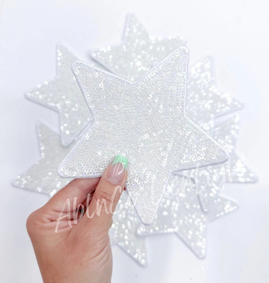 5” White Sequin Star Embroidery Patch