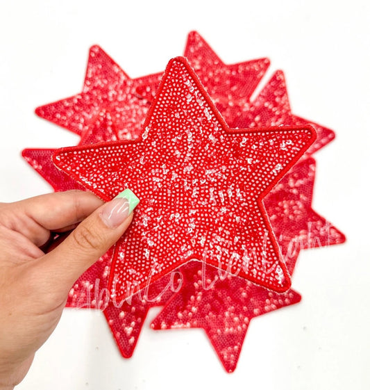 5” Red Sequin Star Embroidery Patch