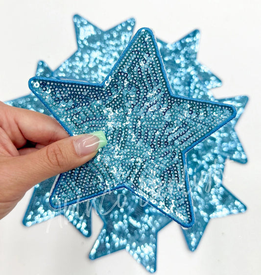 5” Blue Sequin Star Embroidery Patch