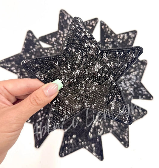 5” Black Sequin Star Embroidery Patch