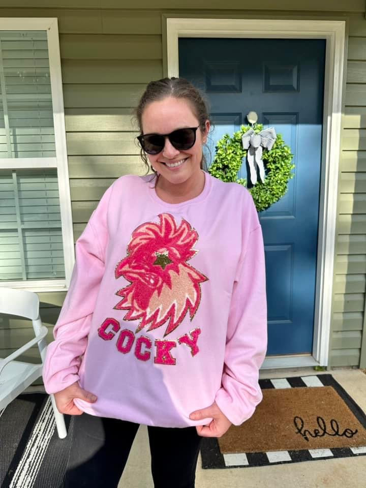 PREPPY PINK MASCOT™ Chenille Patch Sweatshirt with Custom Lettering