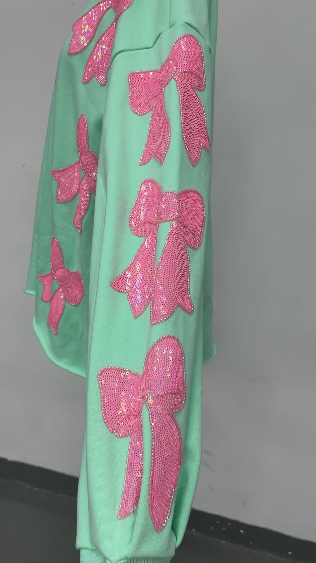 Pink Bows Mint Green Sequin Sweatshirt