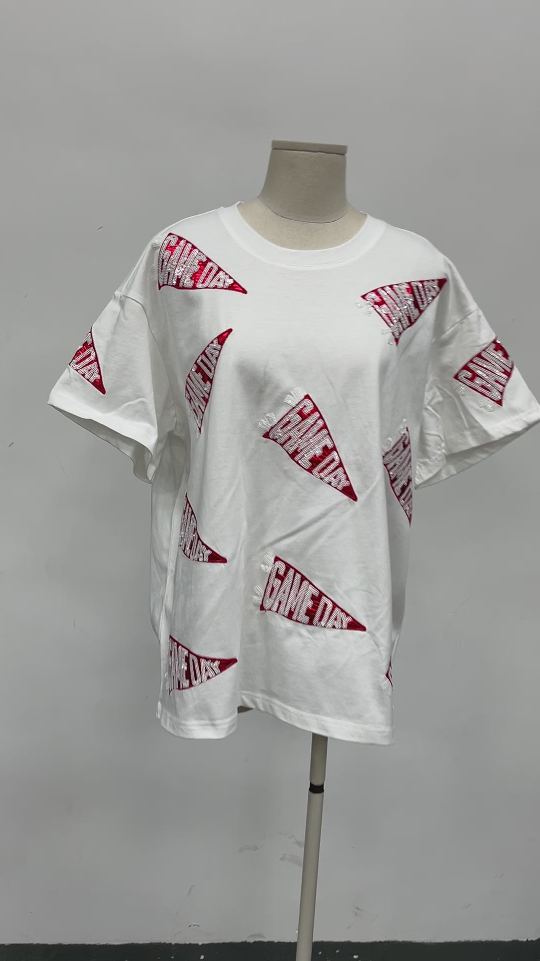 Game Day Flag Red Foil Sequins Tshirt