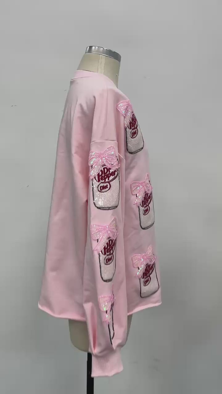 Sparkles Sequins Diet Dr Pepper Bow Pink Sweatshirt