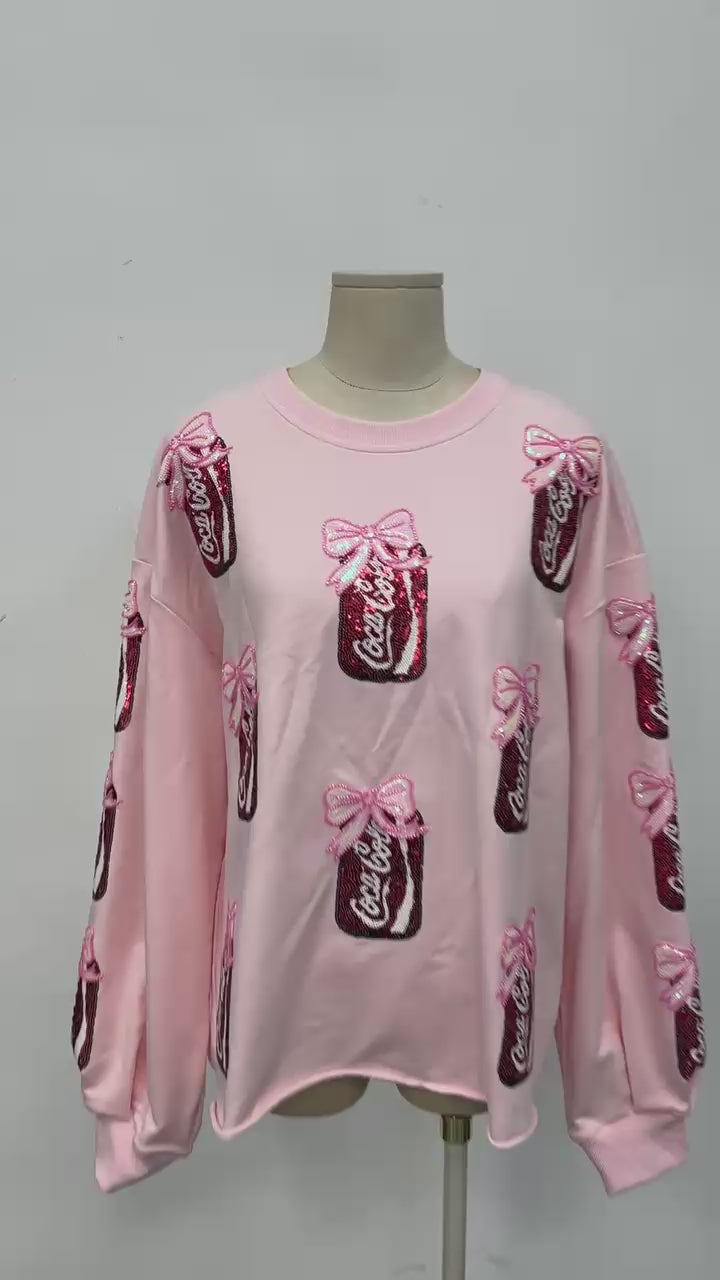 Sparkles Sequins Coke Bow Pink Sweatshirt