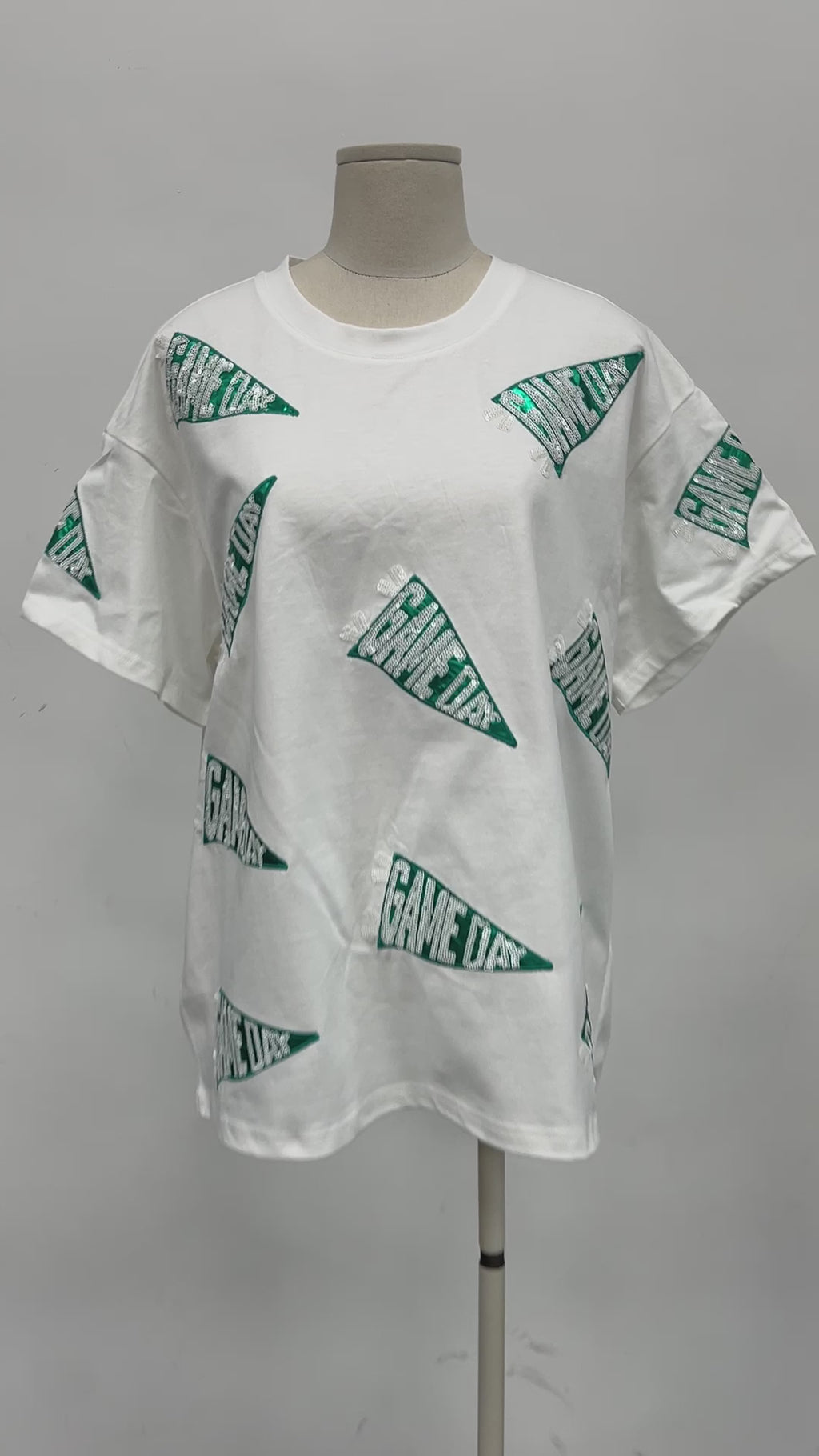 Game Day Flag Green Foil Sequins Tshirt